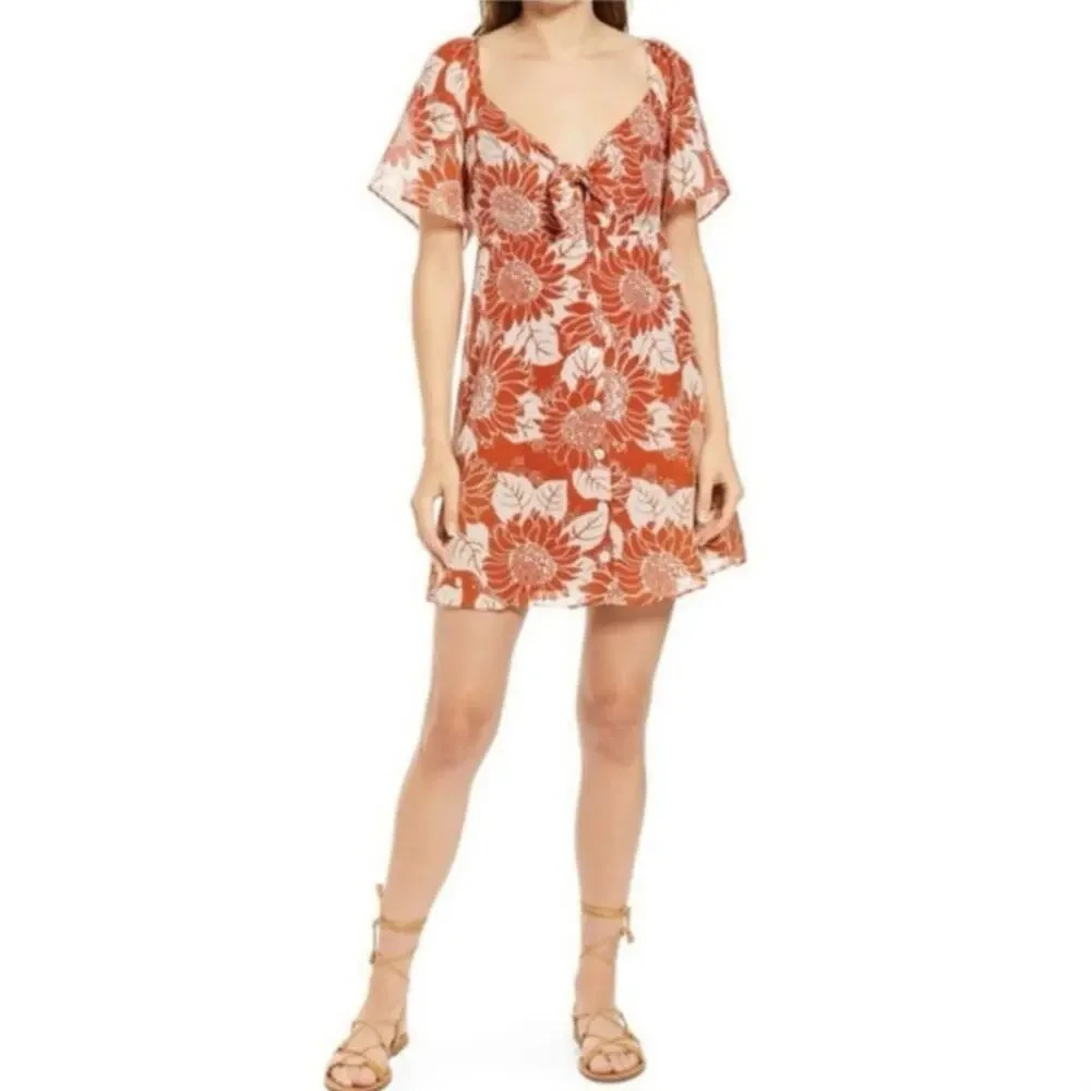 Madewell Women's Sunflower Season Tie-Front Silk Mini‎ Dress